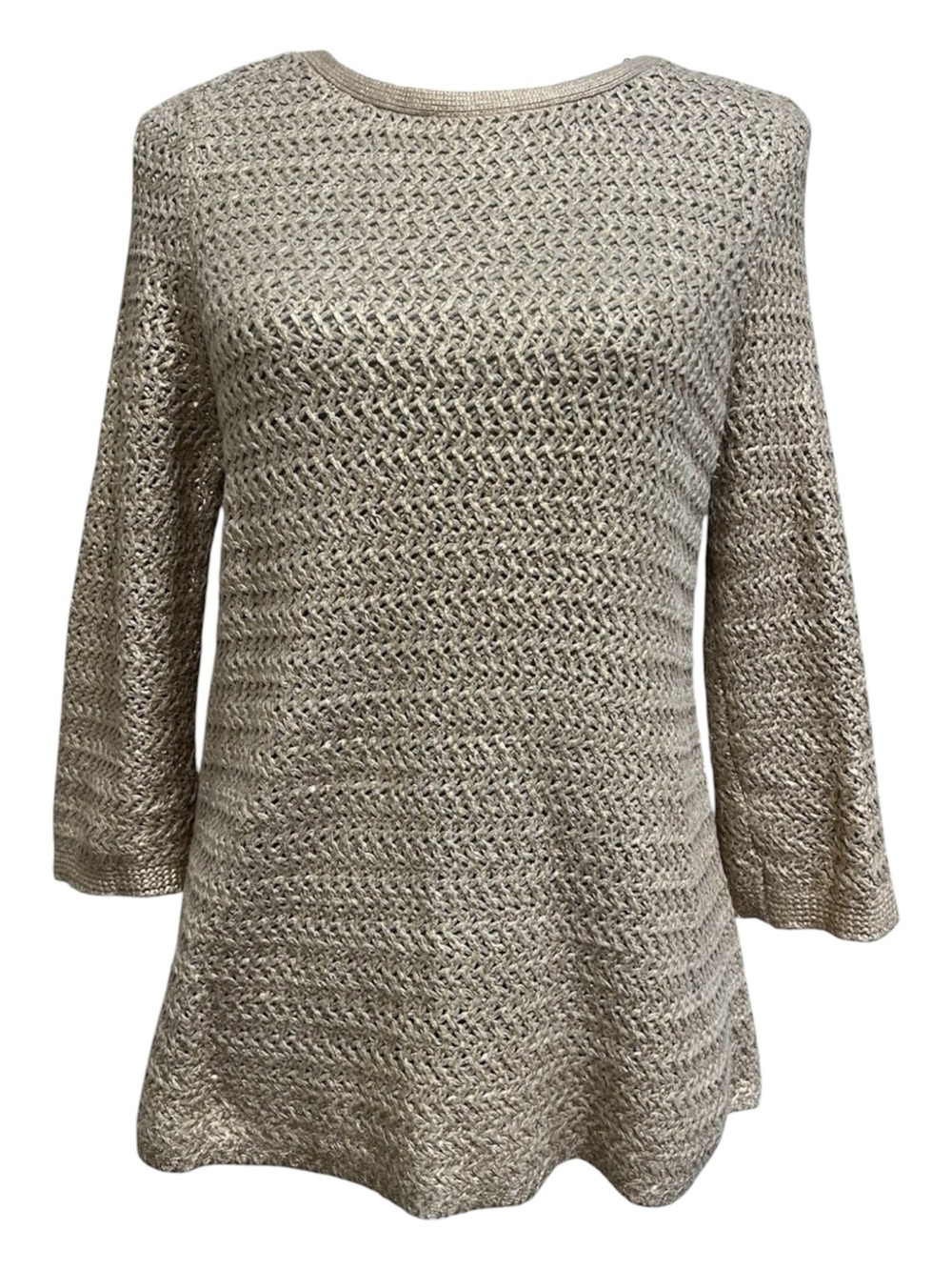 Chico’s Rose Gold Knit Sweater Sz 1 Metallic Foil Shimmer